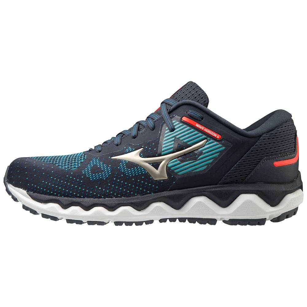 Panske Bezecke Topanky Mizuno Wave Horizon 5 Čierne/Modre Vypredaj JNIE34762
